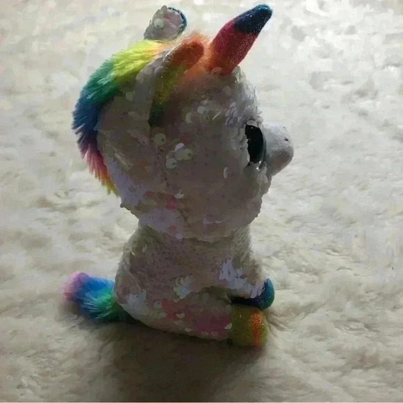 Ty Beanie Boo Pixy Unicorn Shiny Pink  / White / Rainbow Sequins 6” - Picture 12 of 12
